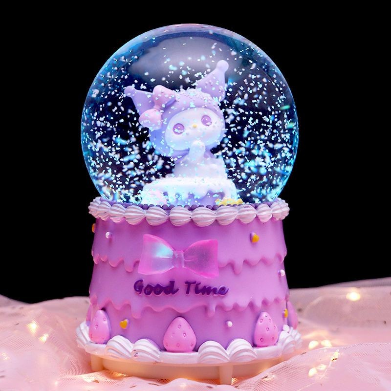 Kotak Musik Bola Kristal Kuromi Kotak Delapan Nada Bernilai Tinggi Mainan Anak yang Lucu dan Menyena