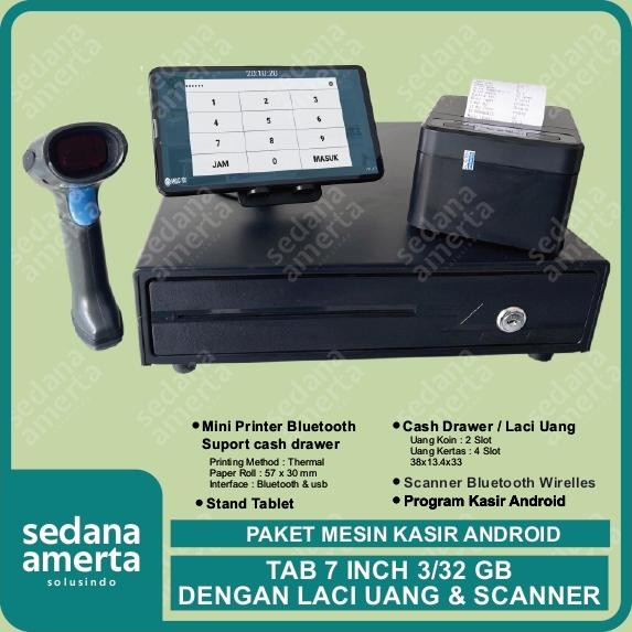 Paket Mesin Kasir Android POS Tablet/Tab 7 Inch 3/32GB - PAKET LENGKAP : Tab, Laci Uang/Cash drawer,