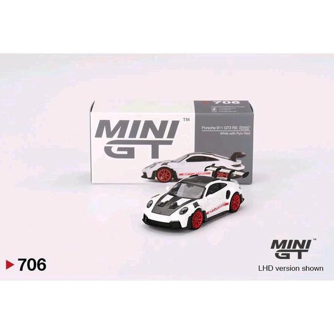 MINI GT 706 Porsche 911 (992) GT3 RS Weissach Package White with Pyro Red