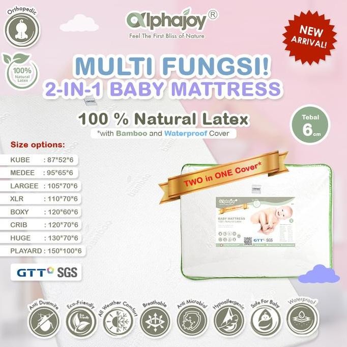 TERBARU Matras Bayi Latex Alami Alphajoy 2in1 Mattress 100% Natural Latex Bamboo Waterproof 2 in 1 b
