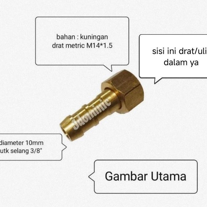 sambungan drat dalam M14 * 1.5 ke selang 3/8 inchi inc in dim lubang selang air 10mm nepel neple nap