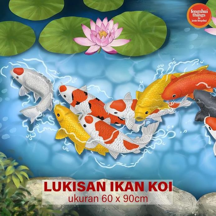 Recomended Lukisan Ikan Koi Digital 60X90 Tanpa Bingkai Feng Shui