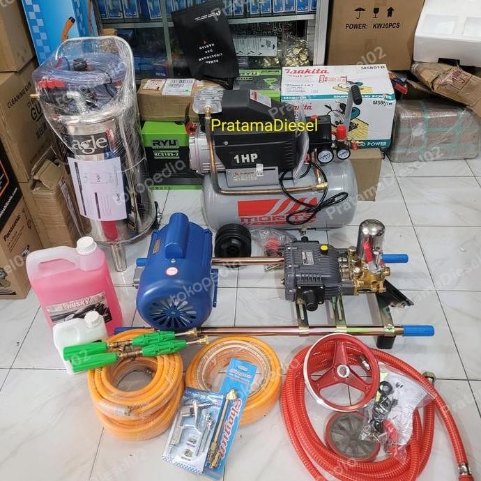 PAKET STEAM CUCI MOTOR MOBIL LISTRIK SALJU KOMPRESOR 1HP24LITER SEMIR ORIGINAL DAN TERPERCAYA