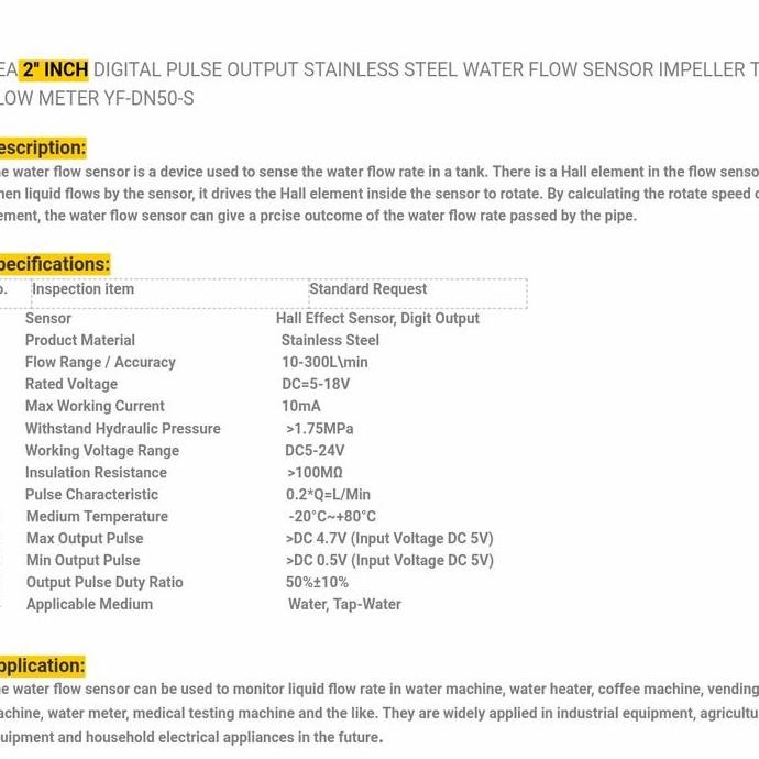 Water Flow Sensor G2" DN50 Flow Sensor 2 inch Stainless Steel 304