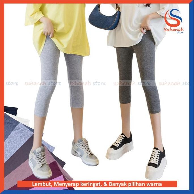 Dr122>> Legging Pendek 3/4 / Celana Legging Pendek Selutut Polos Wanita Bahan Kaos Rayon