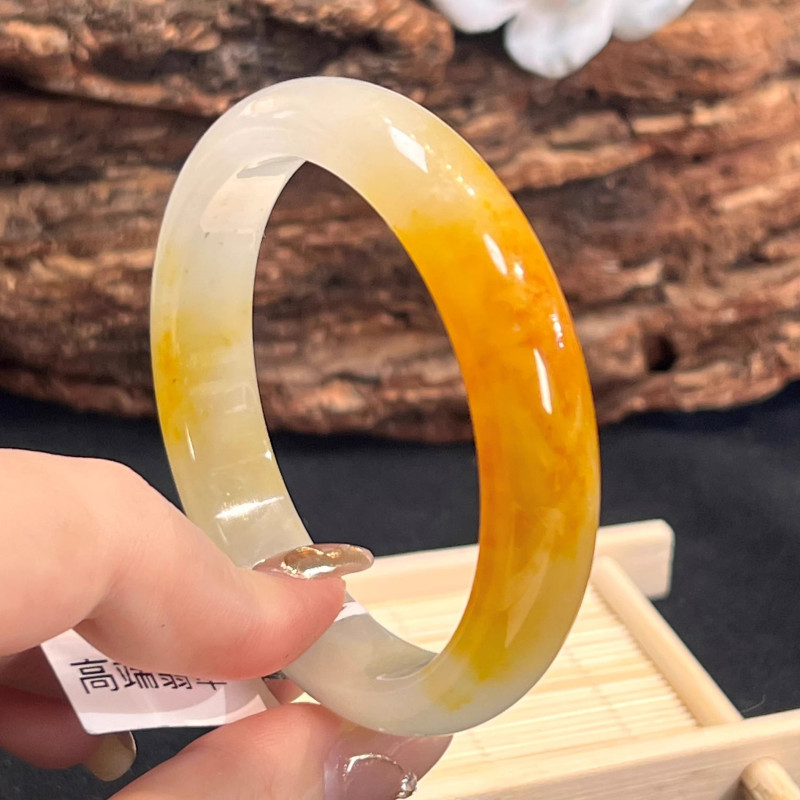 Gelang Giok Kuning untuk Wanita, Kuning Oranye, Lingkaran Penuh, Gelang Giok Kuning Es Tinggi, Giok 