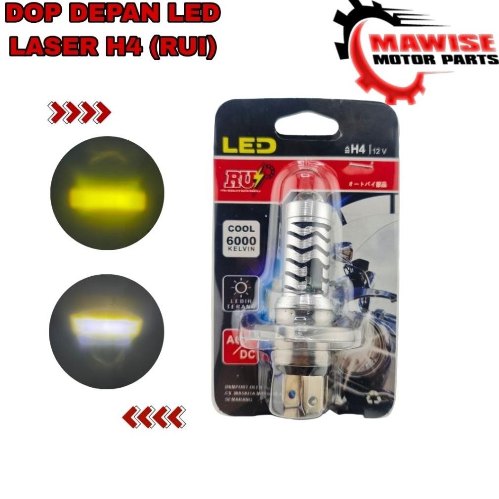''Terlaris" Bohlam Dop Depan Led Laser H4 (Rui) - Lampu Utama Led Laser Gun Motor Ac Dc Lasergun H4 