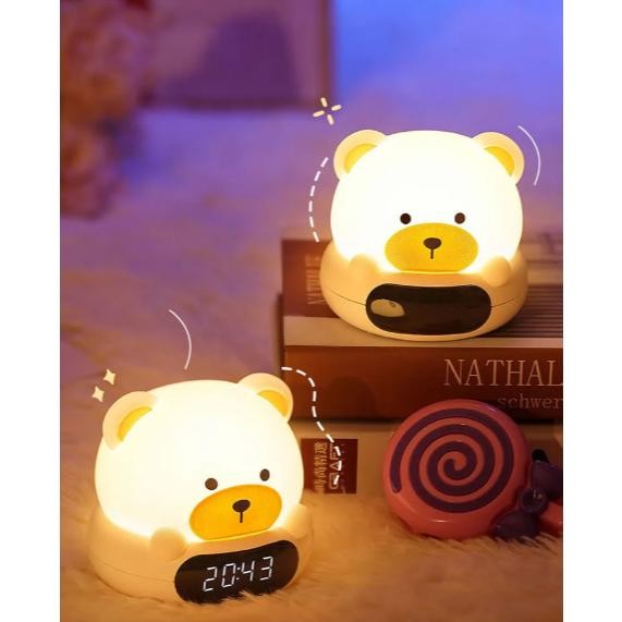 Lampu Tidur Model Kucing Led Wireless Lampu Tidur Jam Remote Digital Rechargeable