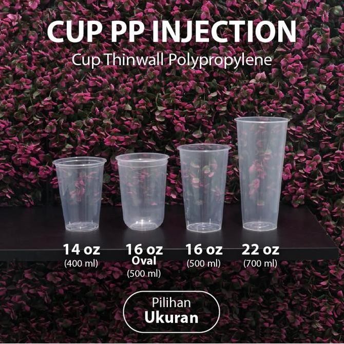 (Bekasi) 25 pcs - Cup 14oz Injection - Gelas Thinwall Plastik PP 400ml