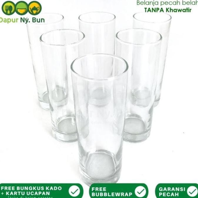 6 Pcs Gelas Kaca Tinggi BAMBOO Ukuran 300ml - Gelas Jus