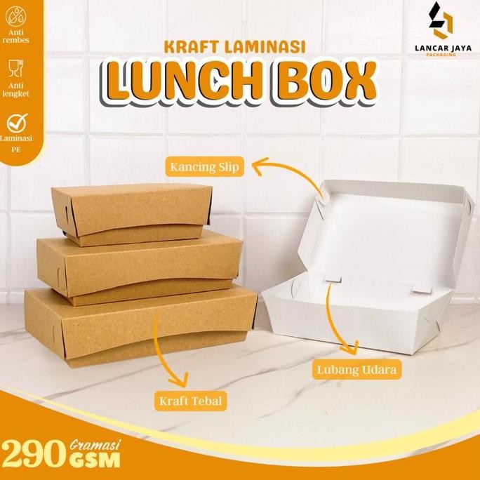 Paper Lunch Box Kotak Makan Kertas Kraft Coklat Dos Kemasan Nasi S M L 12x8x5 16x9x5 18x11x5