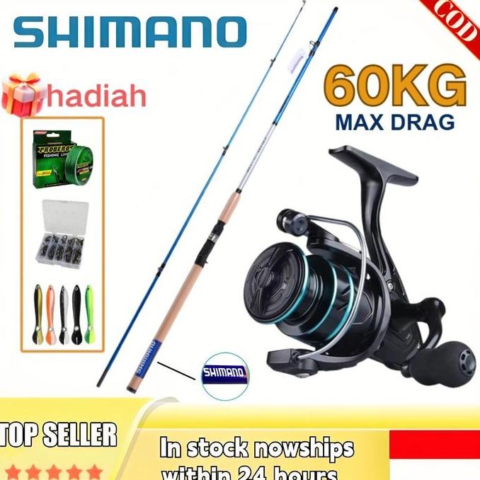 Shimano Set Pancing Lengkap Joran 2 Bagian Portable & Reel Berputar Cocok Pancing Laut Alat Umpan Ro