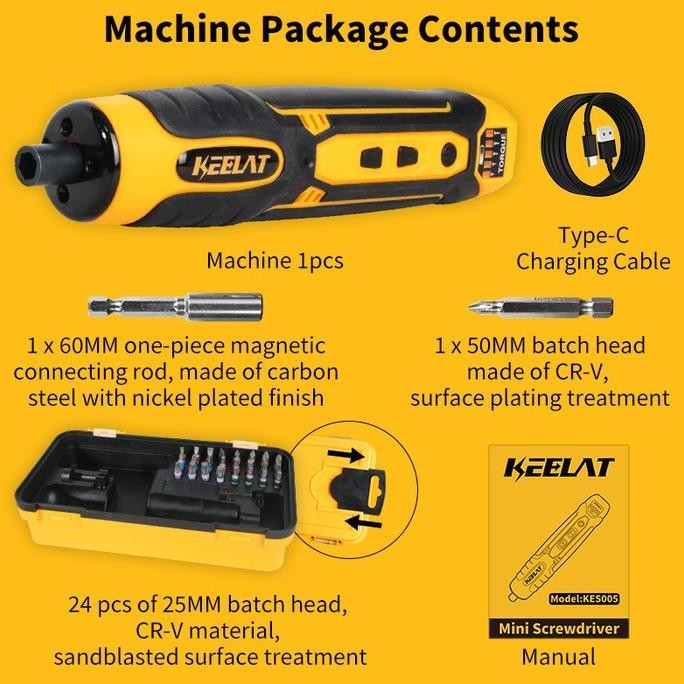 Keelat Kes005 Mesin Bor Baterai 4V Obeng Listrik Cordless Drill Battery Bor Kayu Triplek Besi Bor Ku