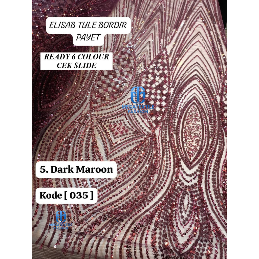 [ 035 ] Kain Kebaya Tile Bordier Payet / Kebaya tule payet / Tile elisab payet