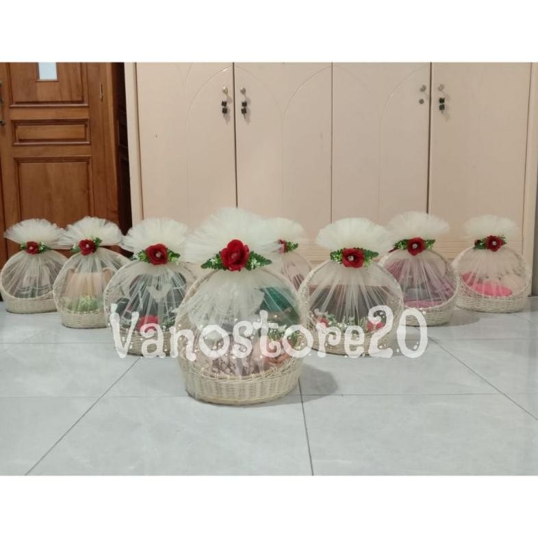 Eelic Paket Komplit 1 Set Isi 2 Keranjang Parcel + Kain Tile + Pita Bunga / Keranjang Buah / Parsel 