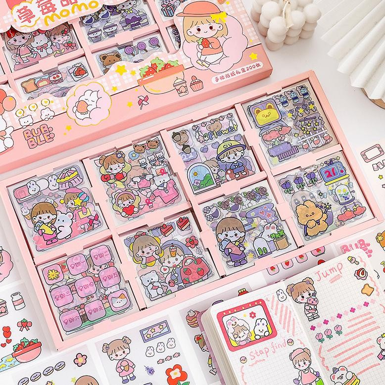 Promo [Ready] Aimilo Stiker 200 Lembar 1 Box Sticker Momo Stiker 100 Lembar 4Warna Stiker Lucu Anak 