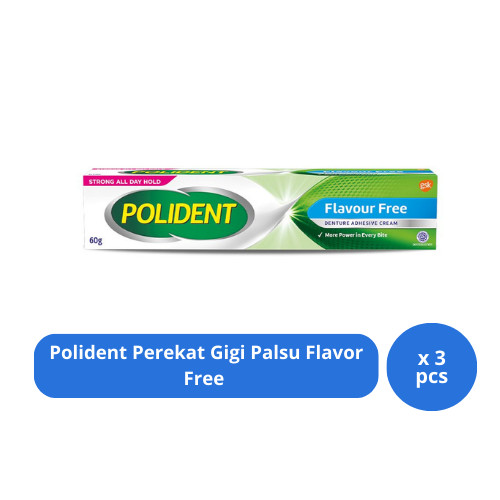Polident Flavor Free Perekat Gigi Palsu 60g x 3 pcs