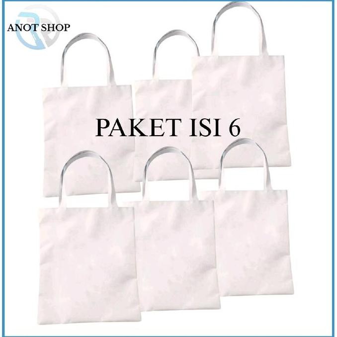 DF83 }} [ PAKET ISI 6+FREE POUCH ] TAS TOTEBAG KAIN BLACU TEBAL PUTIH POLOS UNTUK ECOPRINT | SABLON