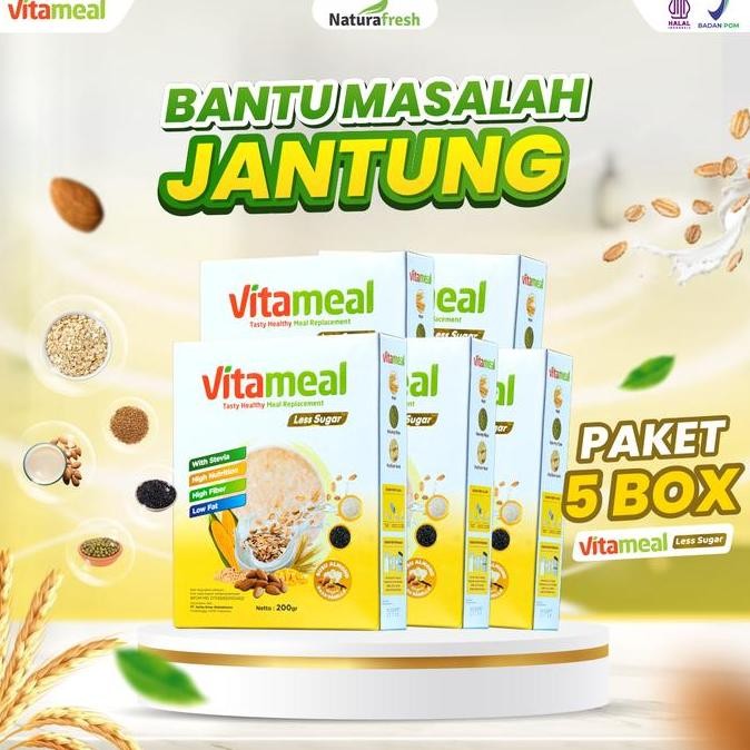 

5 BOX VITAMEAL LESS SUGAR - Sereal Multigrain Bantu Masalah Hipertensi, Kolesterol, Tekanan Darah Tinggi, Nyeri Dada dan Jantung