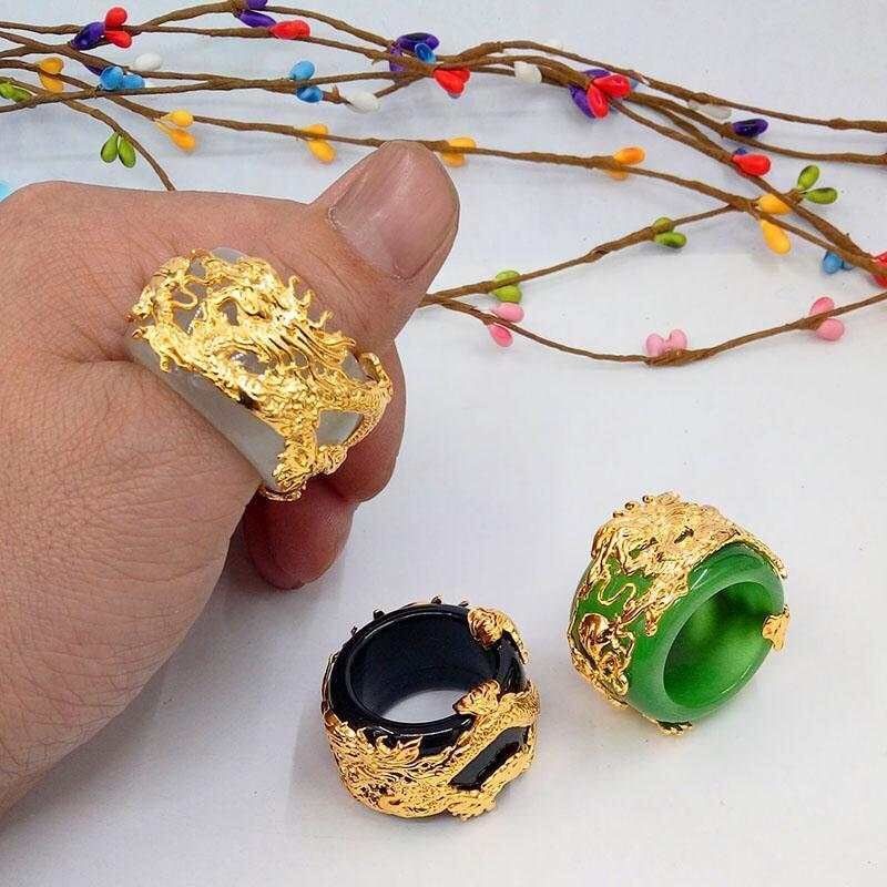 Domineering Cat's Eye Stone Men's Gold-Plated Jade Thumb Ring Sand Gold Imitation Sand Gold Coiled D