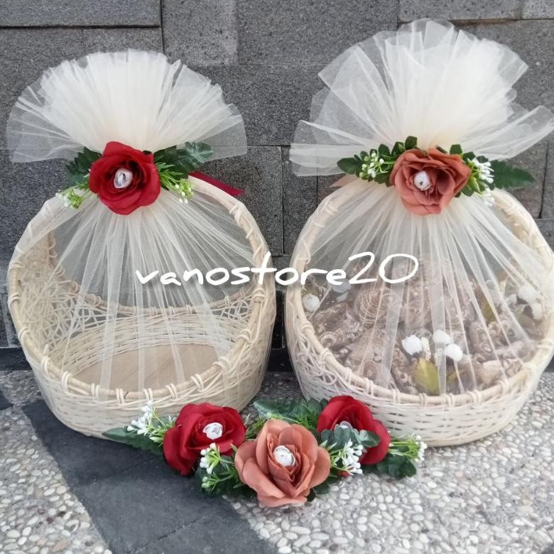 Kuke Paket Komplit 1 Set Isi 2 Keranjang Parcel + Kain Tile + Pita Bunga / Keranjang Buah / Parsel B