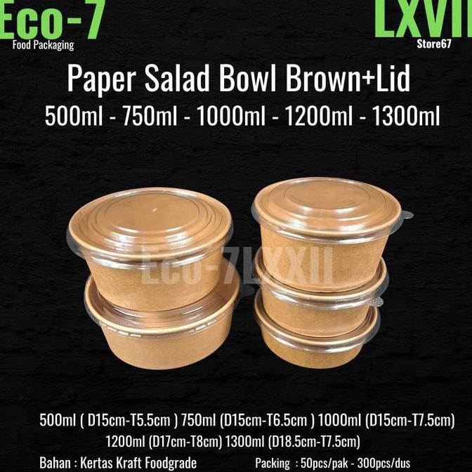 Paper Bowl Salad Brown Kraft 1200ml + Lid - Rice Bowl, Salad Bowl