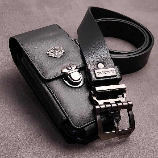 Waistbag Pria Set Sarung Tas Hp Dan Ikat Pinggang Kulit