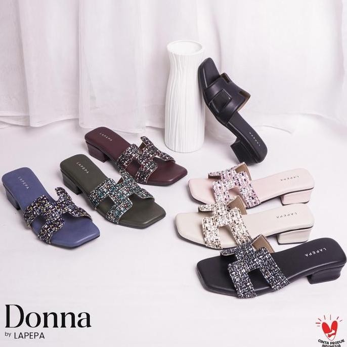 DF267>> DONNA Sandal Wanita Slop High Heels Tinggi Sedang 4cm Size 36 - 40 Sendal Selop Hak Tahu Hee