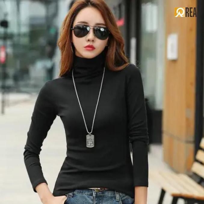 Kaos Turtle Neck Wanita Katun Lembut Adem Nyaman Premium Tshirt Cewe Shirt Cewek Lengan Panjang Kera