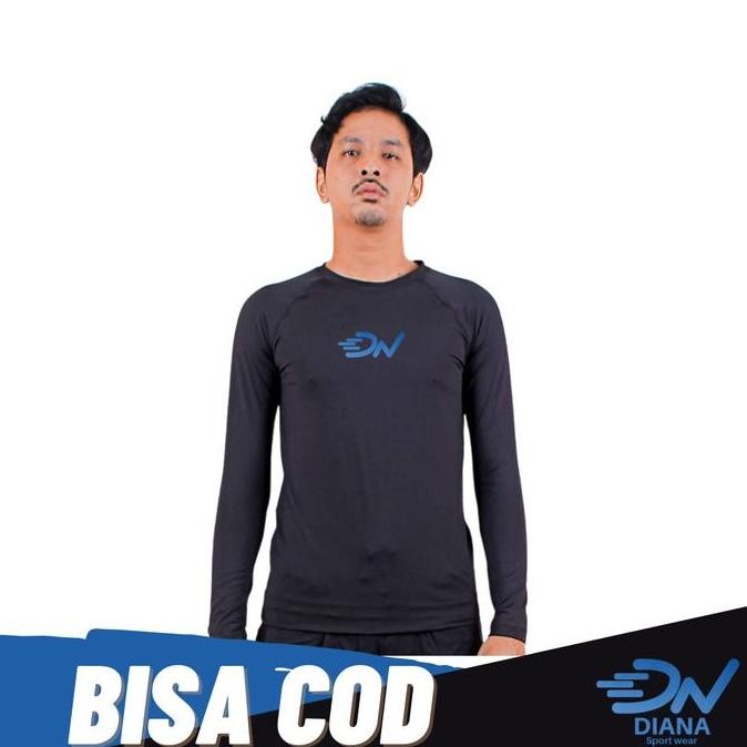NEW - Baju olahraga manset baselayer pria lengan panjang jumbo warna hitam