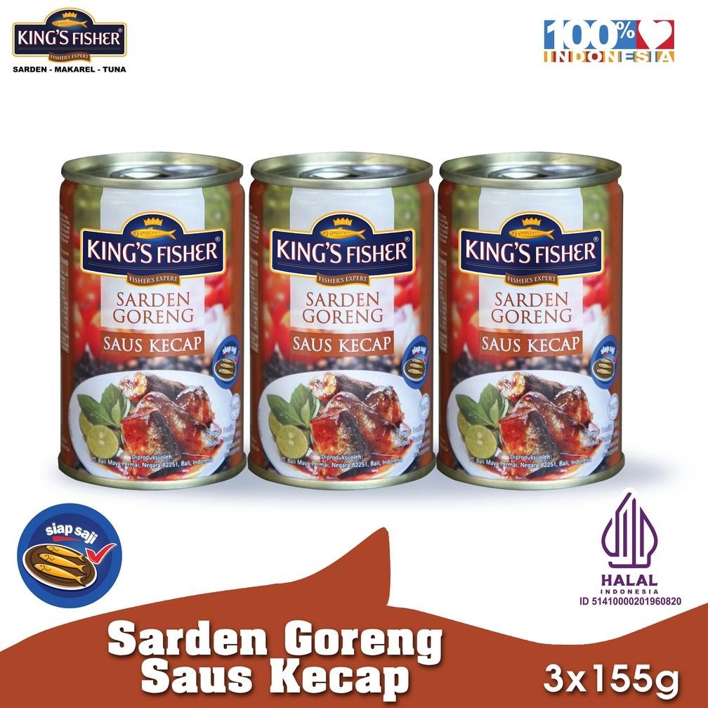 

READY STOK King's Fisher Paket 3 pcs Sarden goreng mini rasa saus kecap Makanan Kaleng 155 gr Siap kirim