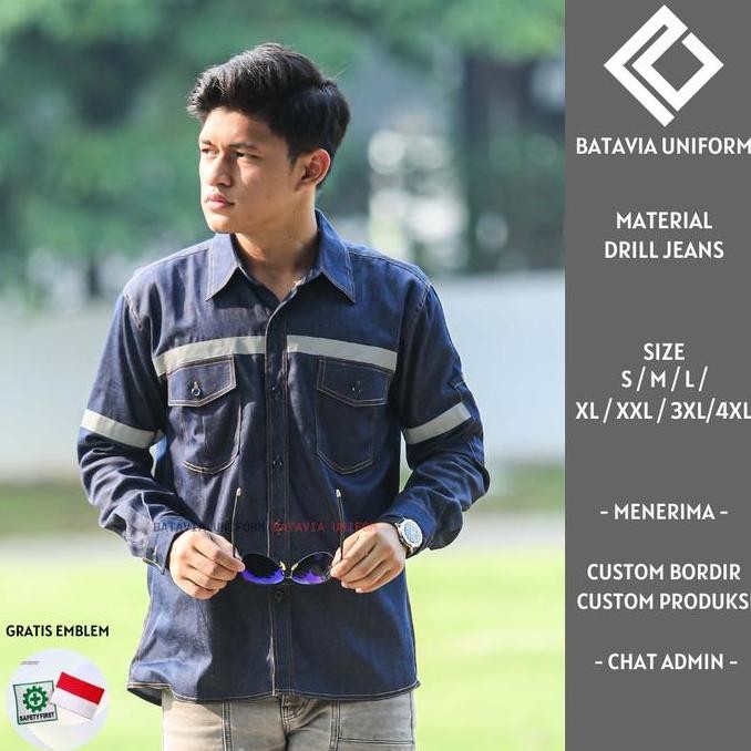 Kemeja Wearpack Jeans Safety K3 Lengan Panjang Warna Jeans Denim LM