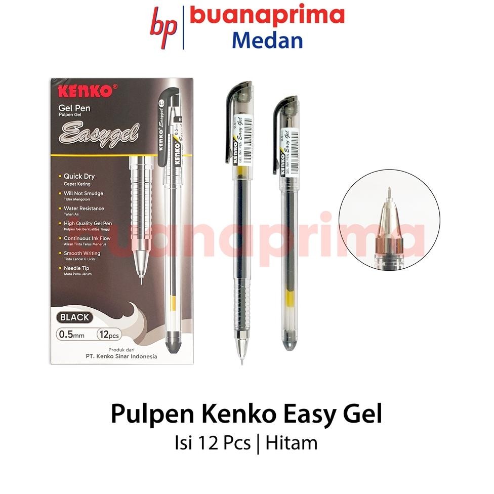 

Hot Pulpen Kenko Easy Gel 1 Pack Isi 12 Pcs Hitam Biru Merah Pen Cair Df-7
