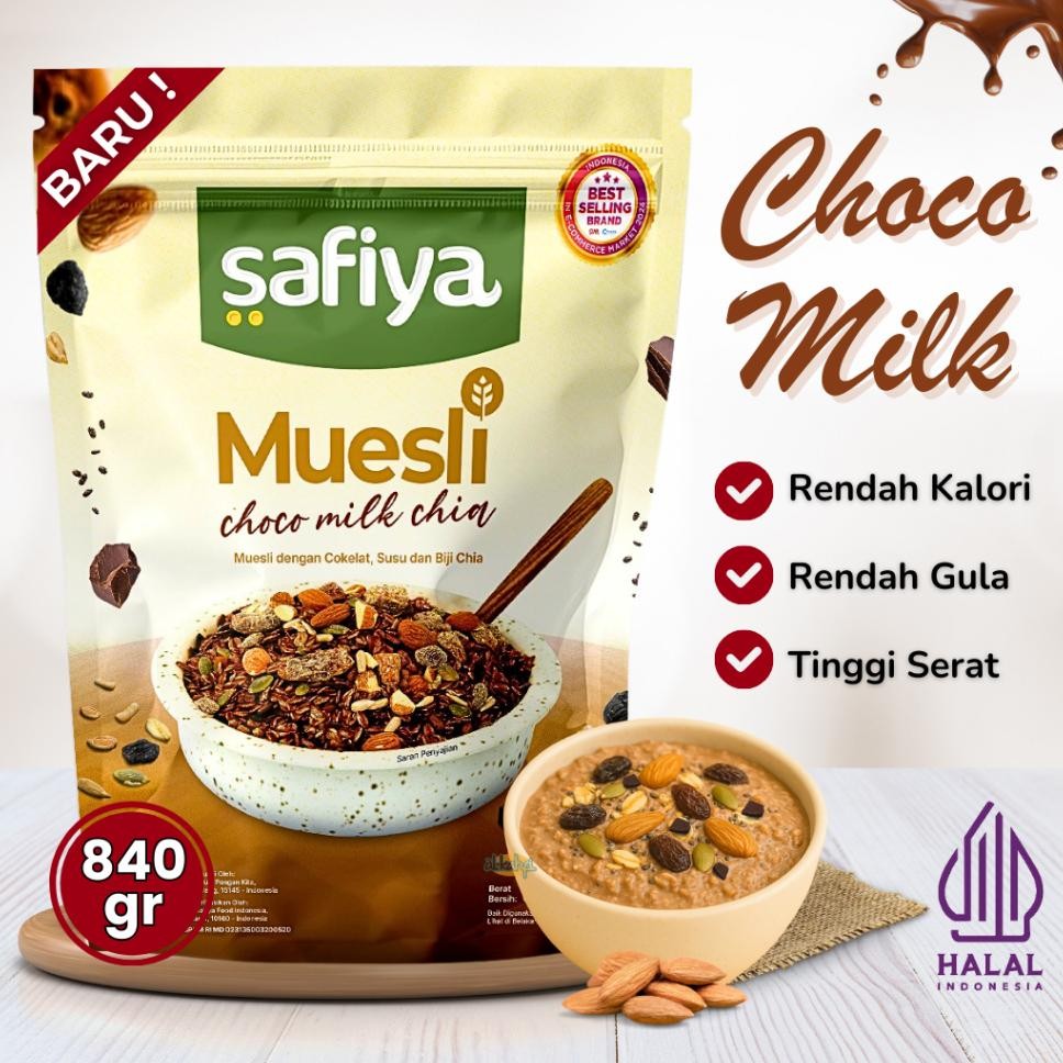 

Safiya Muesli Choco Milk Chia Oatmeal Dried Fruit Almond Sereal Sarapan Sehat