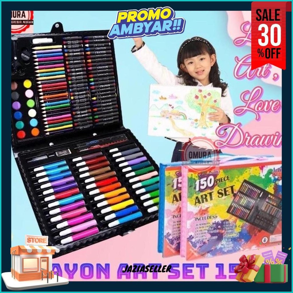 Art Full Set Crayon 208 Pcs / Krayon Alat Lukis Anak Pensil Warna Cat Air Perlengkapan Mewarnai Set 