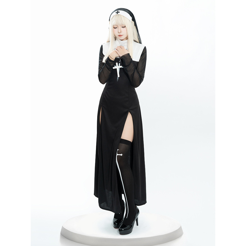2025Halloween adult costume sexy nun outfit Nun Carnival cosplay Performance Costume Role Play