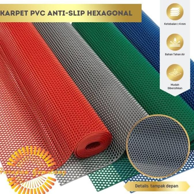 Keset Karpet Karet PVC Anti Slip Kamar Mandi Wudhu Hexagon Meteran
