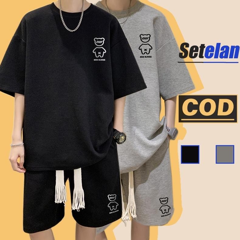 Gratis Ongkir Xtra Setelan Kaos Pria Waffle Baju Cowok Oversize Korean Style Setelan Kaos Setelan De