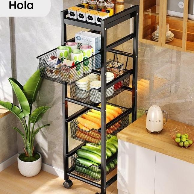 Troli Rak Dapur Laci Geser Penyimpanan Bahan Makanan Baja Anti Karat