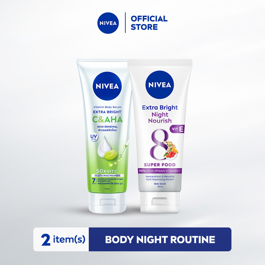 Night Routine Bundle - NIVEA Body Serum Extra Bright C&AHA Skin Renewal & Extra Bright Night Nourish