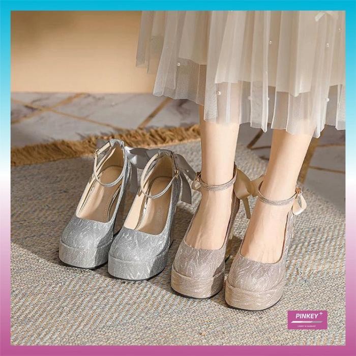 Pinkey P371 Sepatu Wanita Woman Pumps Ankle Strap Mary Jane Heels Shoes Kekinian Putih High Heels Pe