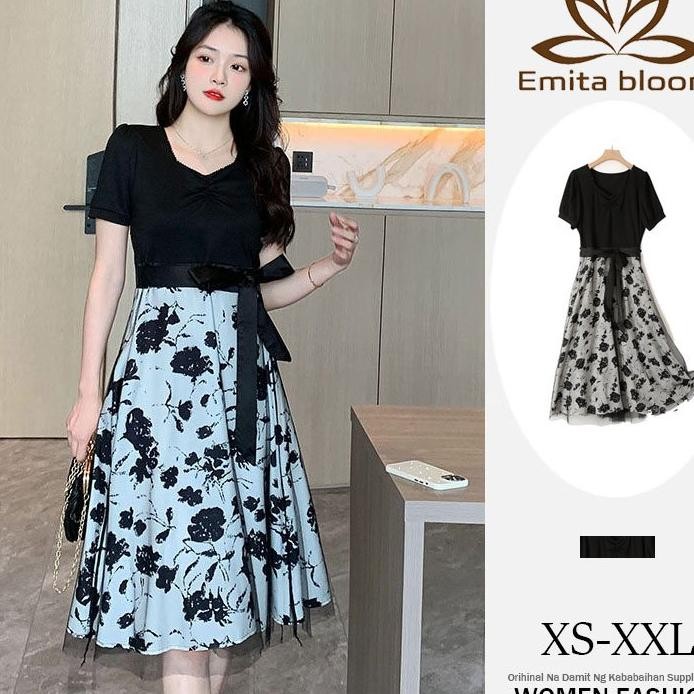 Emita Bloom Baju Pantai Wanita L Dress Hitam Panjang Party Elegan Midi Dress Jumbo Korean Style Aest