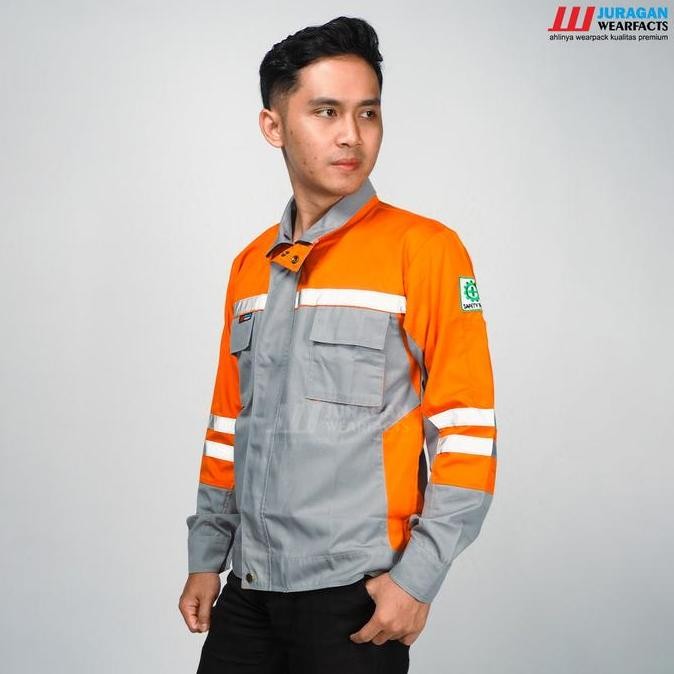 [Cod] Wearpack Safety Baju Seragam Kerja Atasan Panjang Pria Wanita Model Semi Jaket Warna Orange Ko