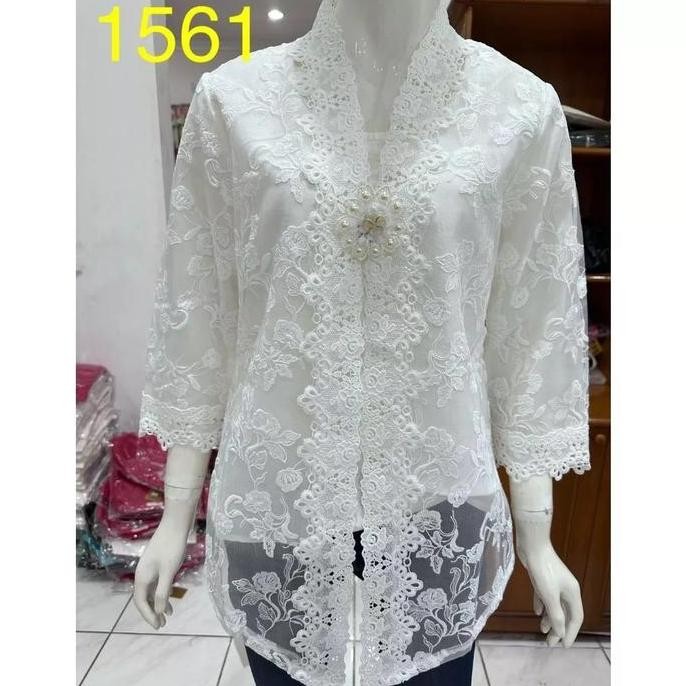 Jumbo Atasan Kebaya Pesta Alexuez Linen Mix Brokat Bordir Putih Tulang Size 4L Dan 5L Ld 120