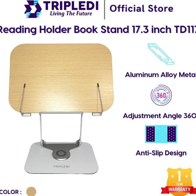 

TERBARU - TRIPLEDI Book Stand Reading Holder Aluminium TD7 Penjepit Tatakan Majalah 60 Degree Rotatable Sandaran Belajar Kayu Adjustable Penyangga Buku A4 Foldable Dudukan Menggambar Portable Meja Desk