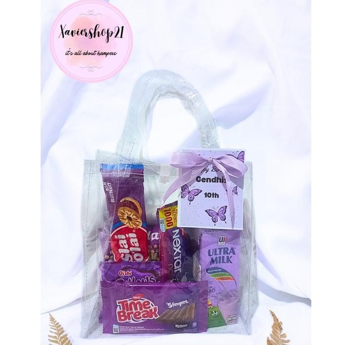 

ES Paket Snack Kemasan Tas Mika Tema Ungu( FREE CARD)