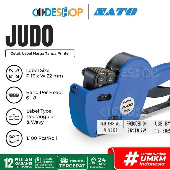 

TERMURAH - SATO JUDO 22 Food Alat Mesin Label 2 Baris Hand Labeller Handlabel Angka Huruf