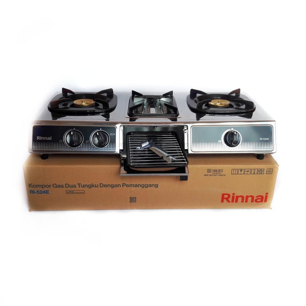 RINNAI KOMPOR STAINLESS STEEL + GRILL PANGGANAN RI 524E / RI-524E / RI 524 E / RI524 E (2 TUNGKU) GA