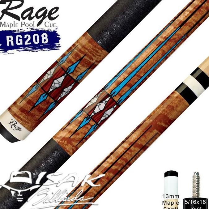 Rage RG208 Pool Cue - 13 mm Maple Billiard Stick Stik Biliar Players