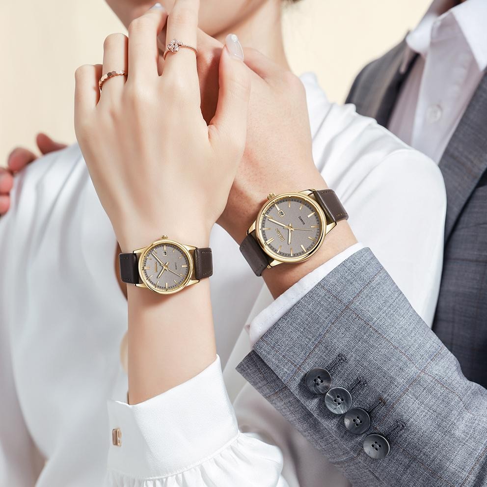 BIDEN Jam Tangan Couple Anti Air Kuarsa Klasik Mode Tali Kulit Jam Pria+Jam Wanita